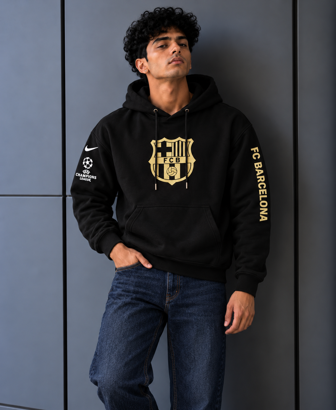 Barça Gold Crest Black Hoodie