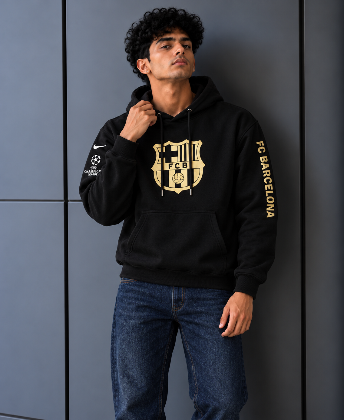 Barça Gold Crest Black Hoodie