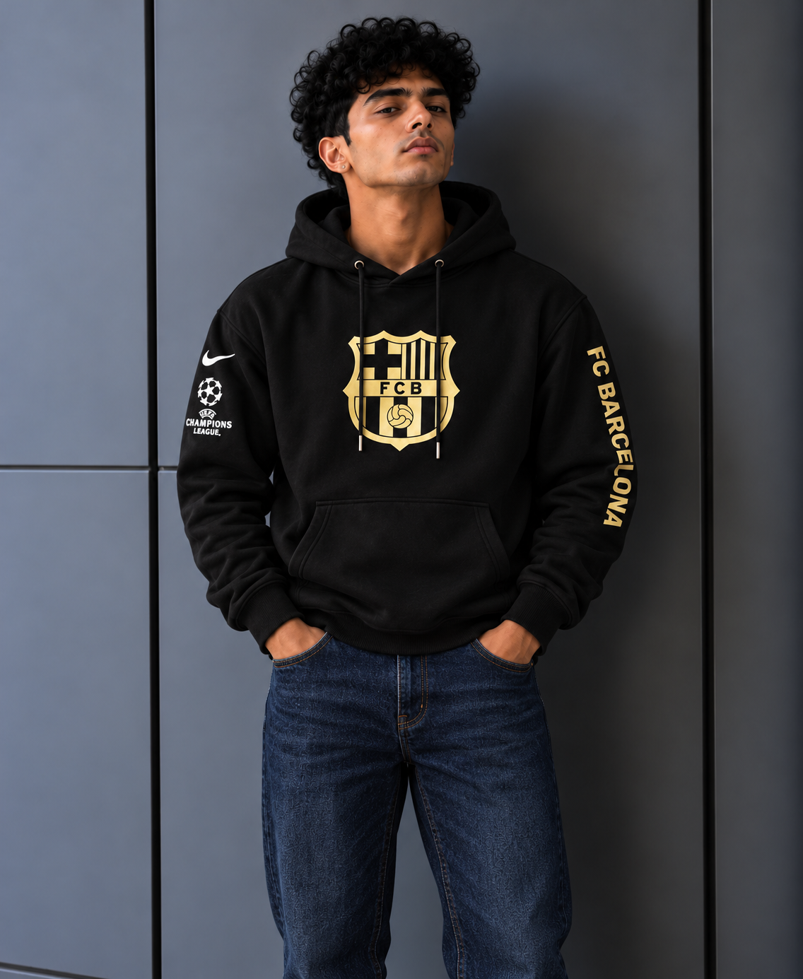 Barça Gold Crest Black Hoodie